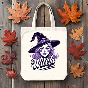 Reusable eco-friendly spooky tote with witch quote”