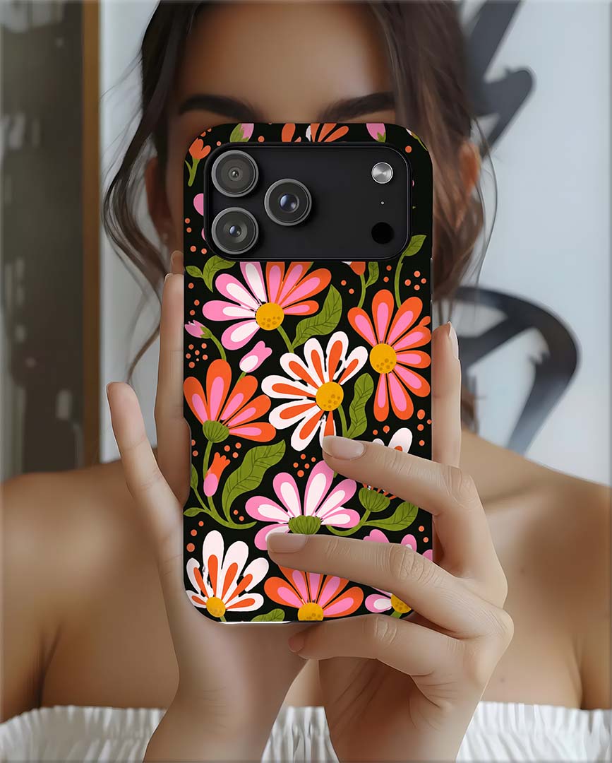 Floral Daisies Magnetic Tough Phone Case — Bold Pink & Orange Flower Design
