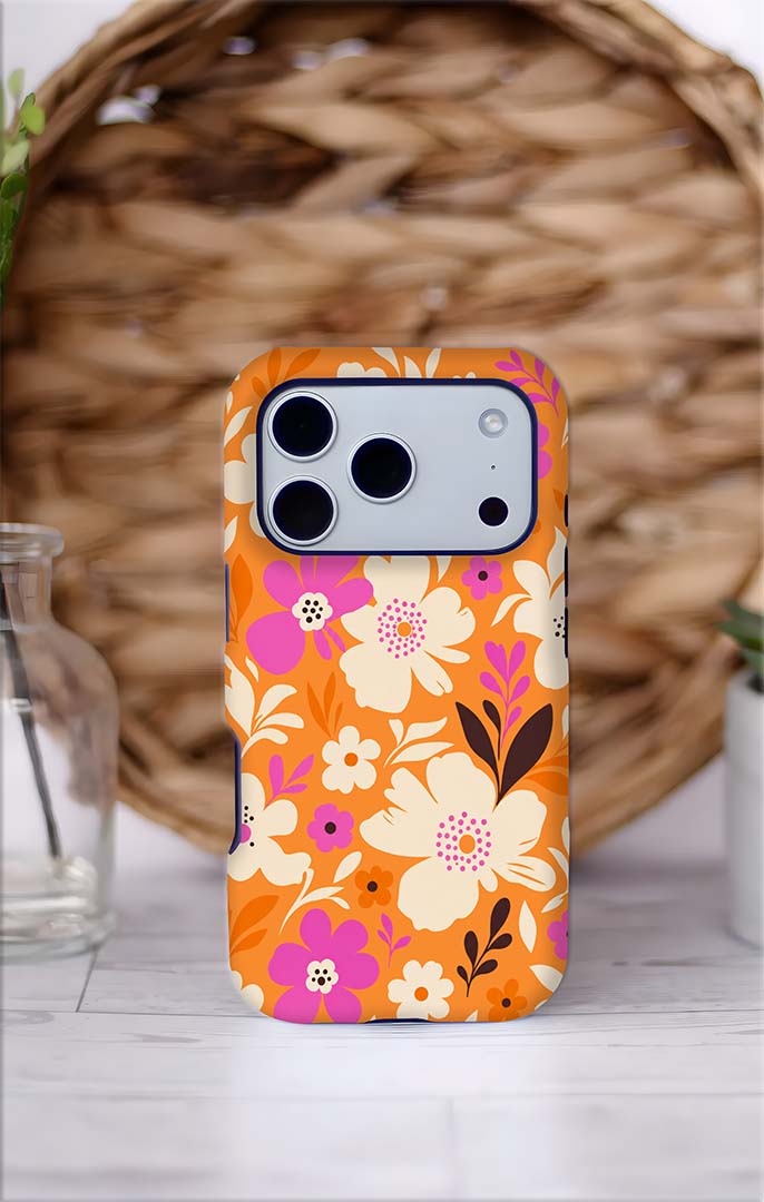 Retro Orange Floral Tough Magnetic Phone Case — Floral iPhone Case