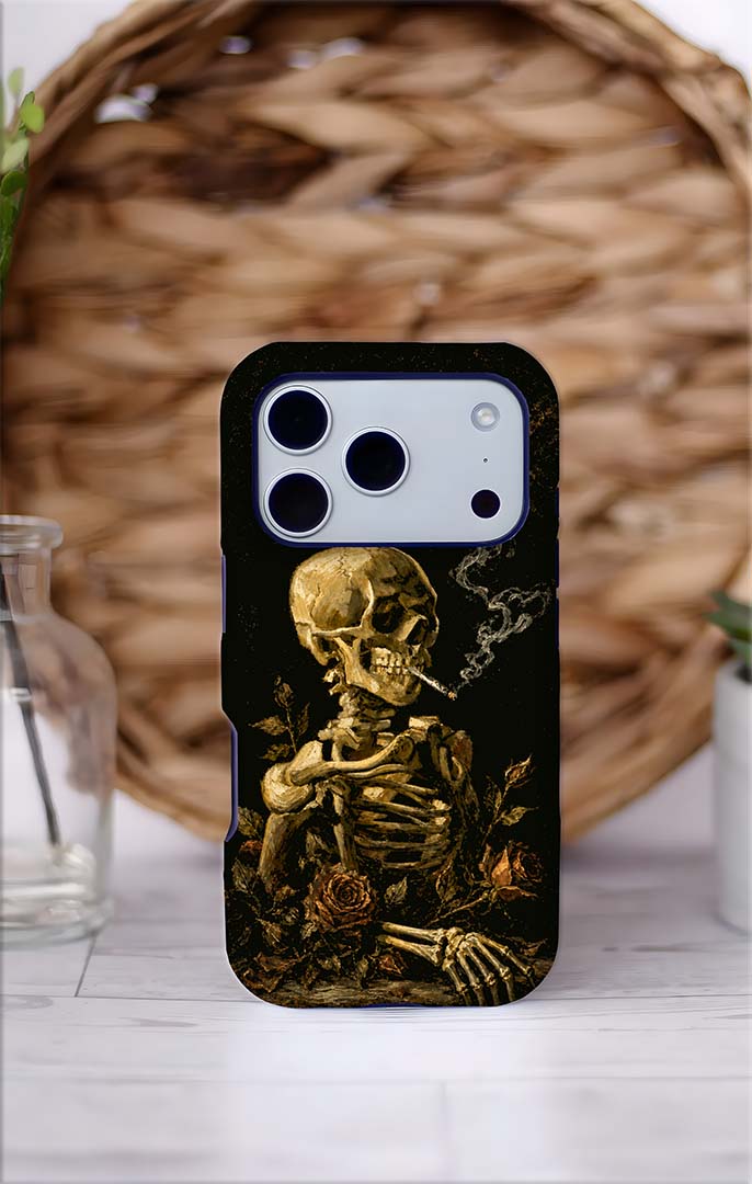 Skull & Roses Tough Magnetic Phone Case — Vintage Skeleton Smoking Design