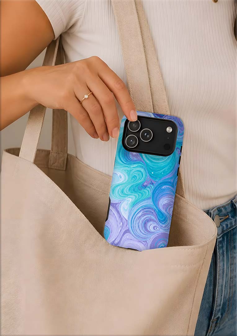Swirled Aqua Marble Phone Case — Tough Magnetic Protective Cover
