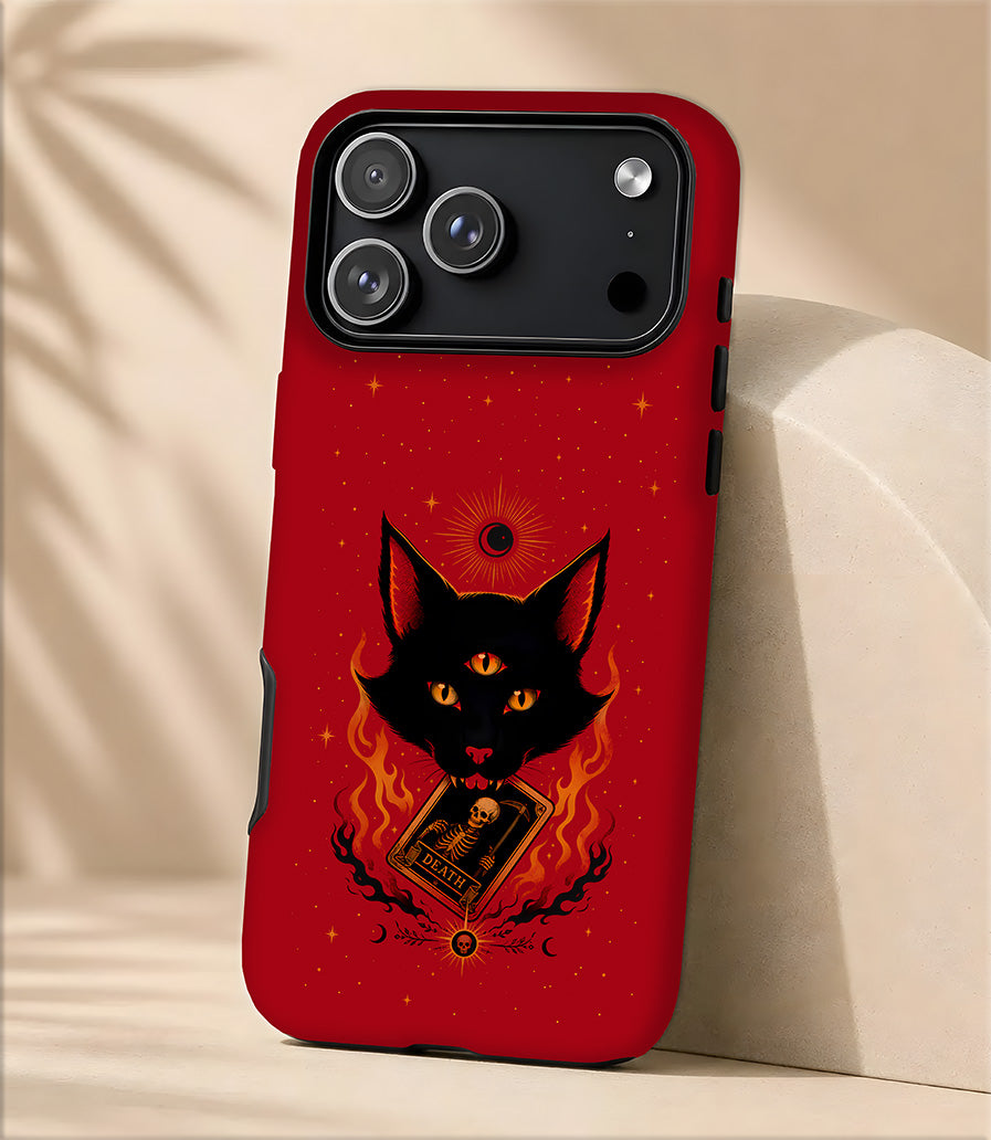 Mystic Triple-Eye Cat Tough Magnetic Phone Case — Red Occult Design