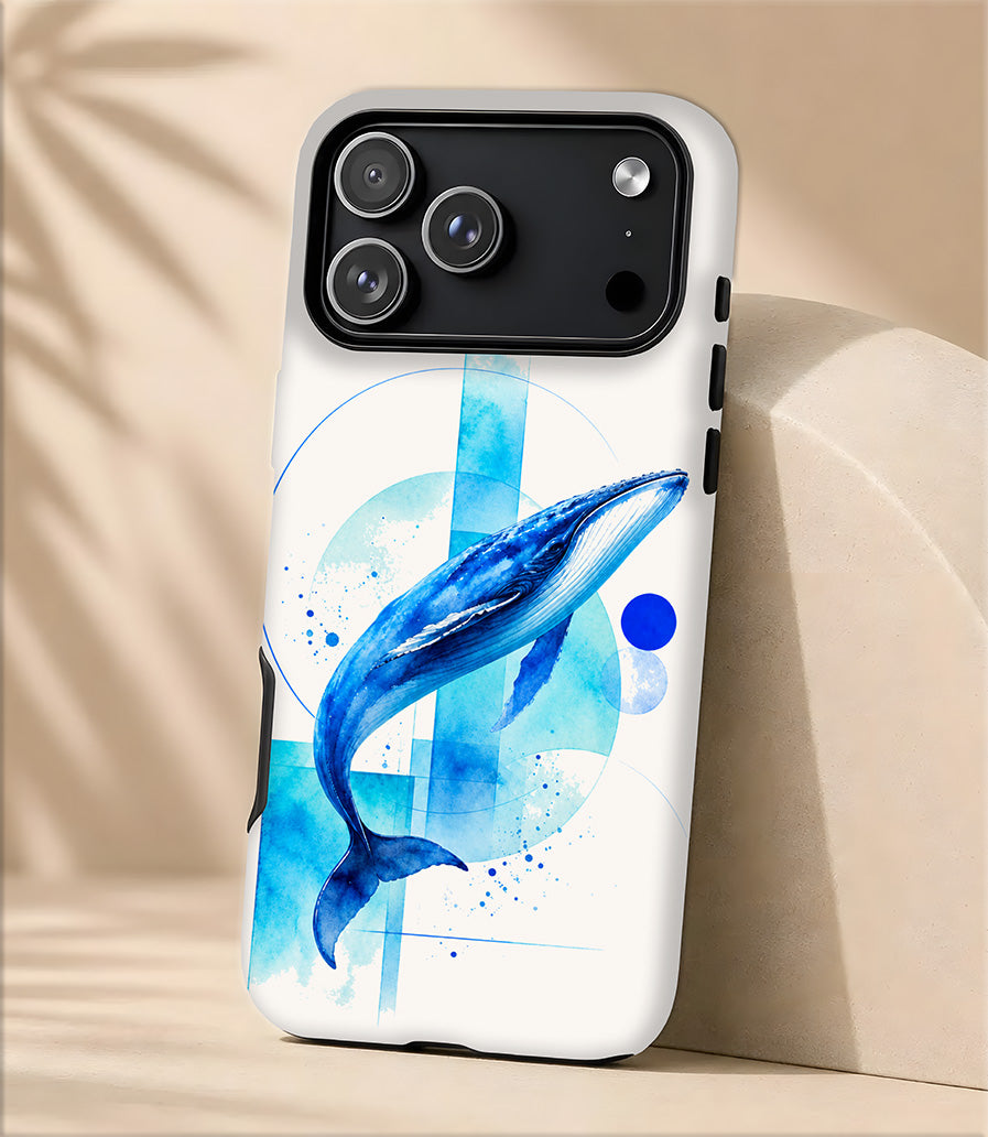 Whale Wave Tough Magnetic Phone Case – Blue Watercolor Cetacean Design