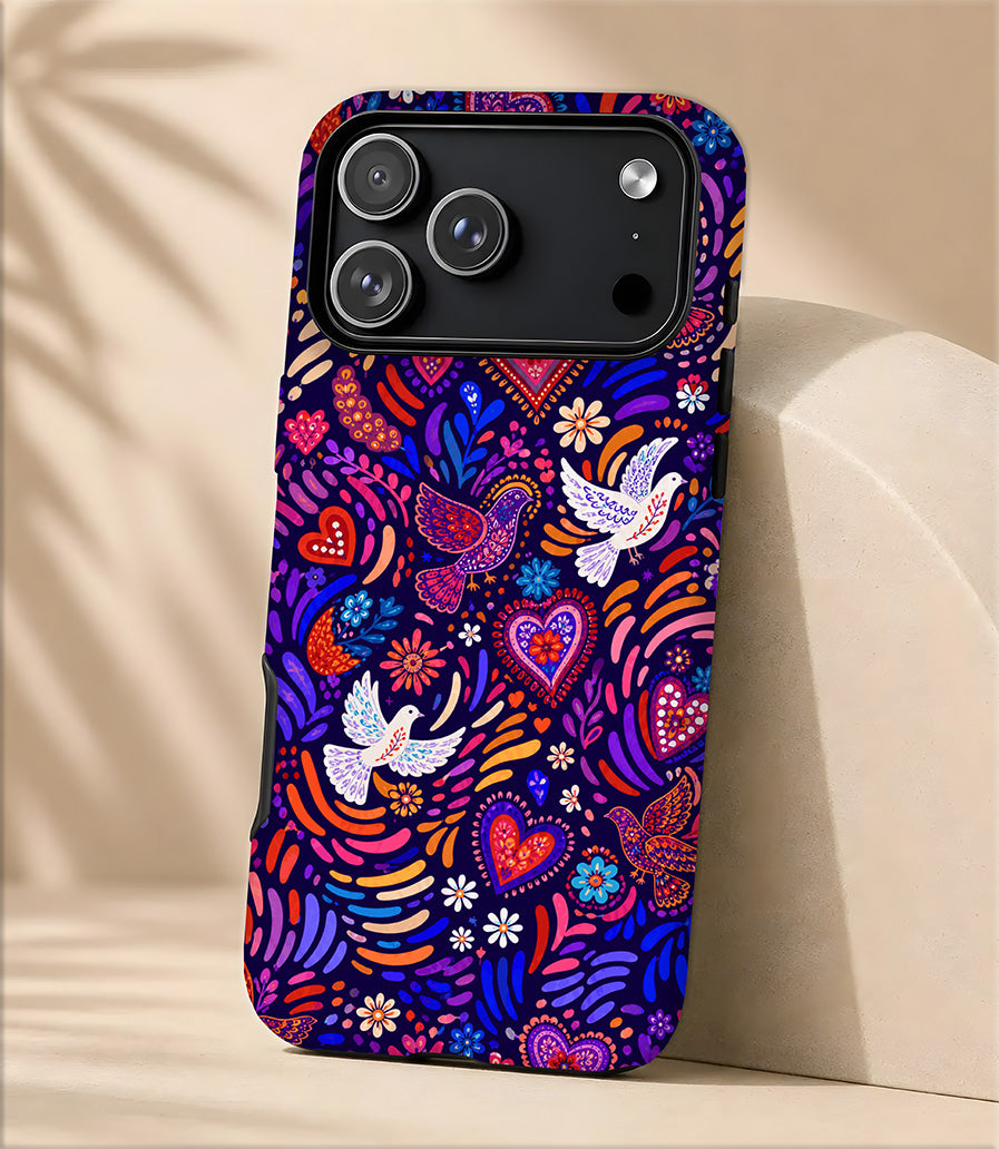 doves hearts flowers love birds Magnetic Phone Case