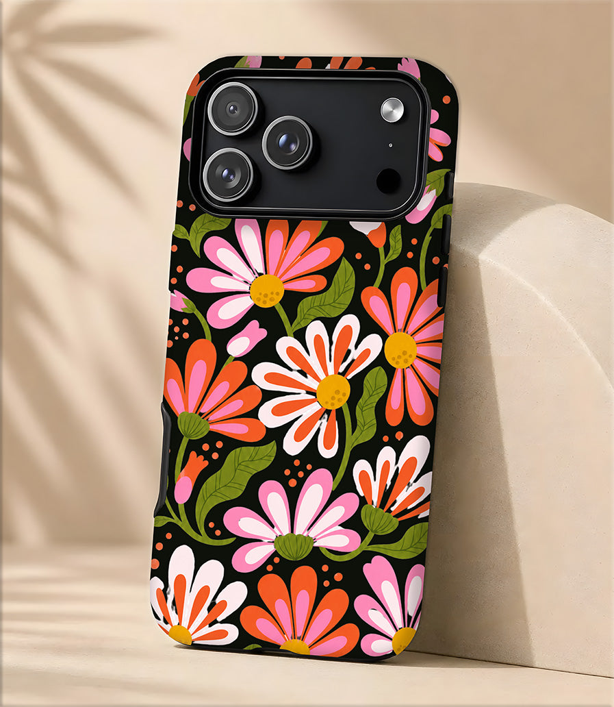Floral Daisies Magnetic Tough Phone Case — Bold Pink & Orange Flower Design
