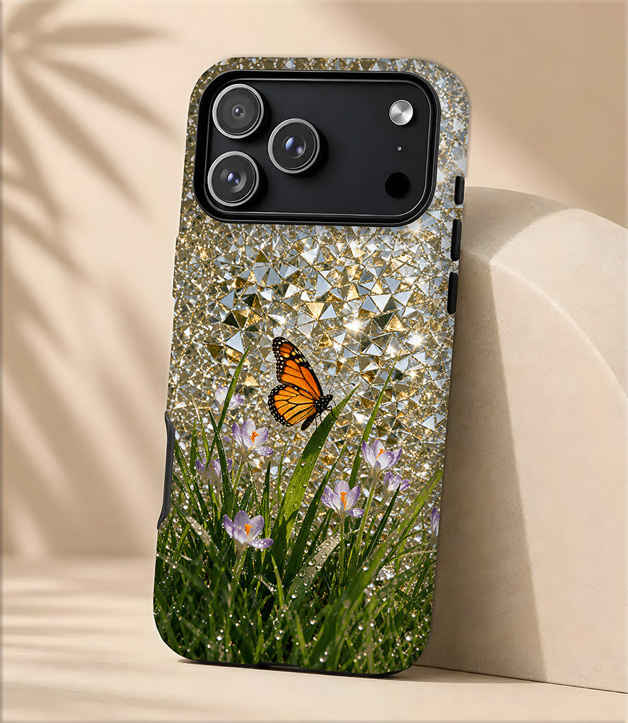 Butterfly Meadow Magnetic Phone Case — Sparkling Gold Crystal Design