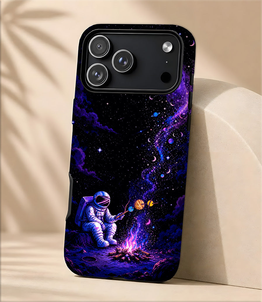 Astronaut Space Campfire Magnetic Phone Case — Galaxy Purple Tough Magnetic Case