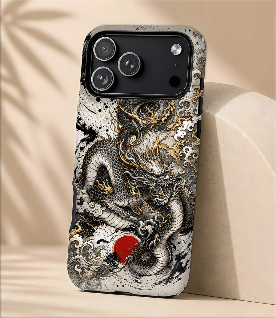 Dragon Tattoo Magnetic Phone Case — Black & Gold Japanese Dragon Design