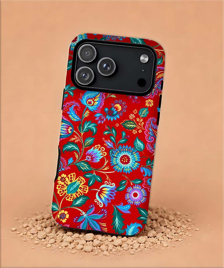 Floral Paisley Tough Magnetic Phone Case — Red Botanical Protective Cover