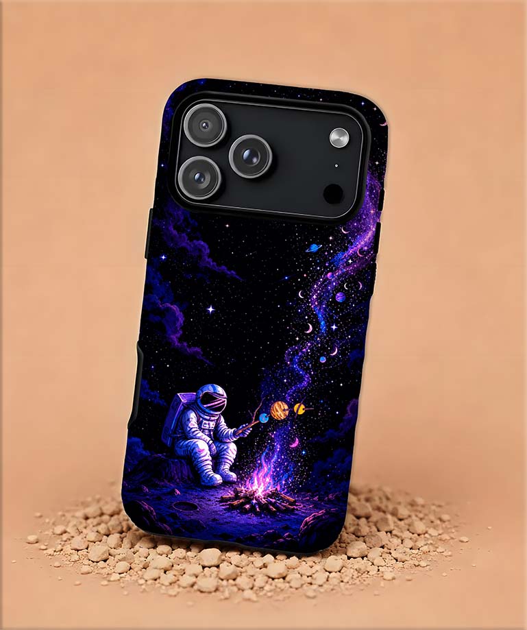 Astronaut Space Campfire Magnetic Phone Case — Galaxy Purple Tough Magnetic Case