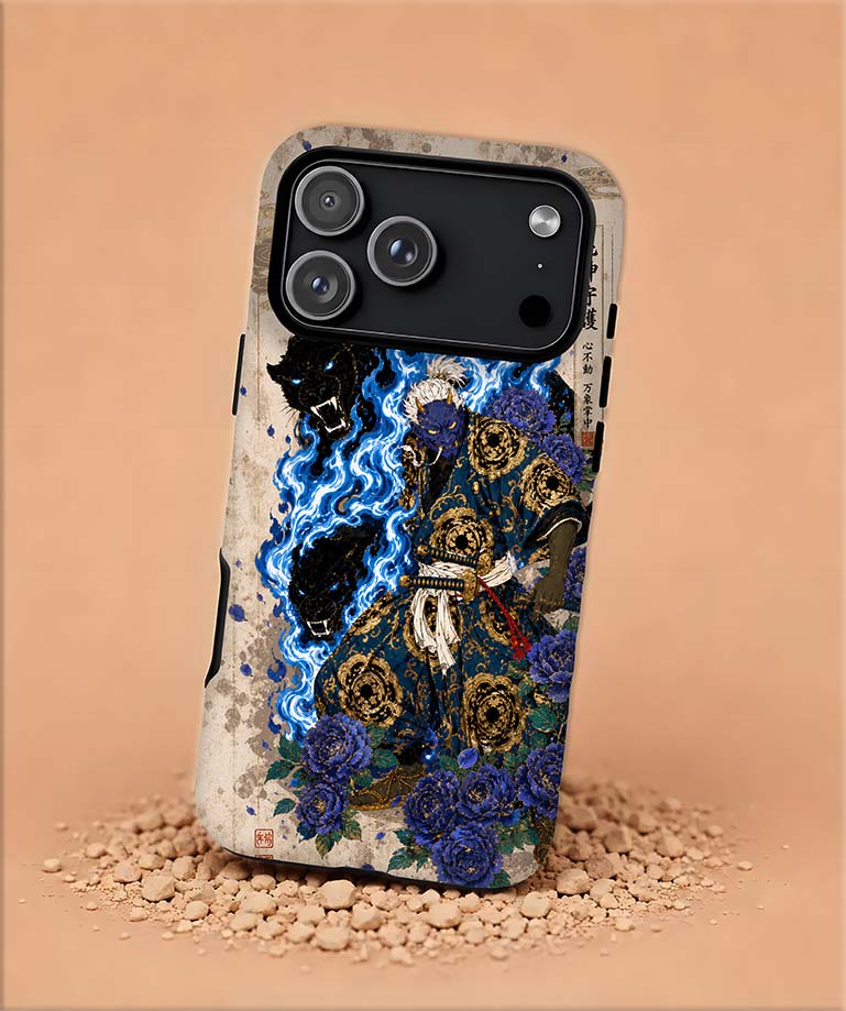 Protective Phone Case — Samurai with Blue Flames Magnetic Tough Case