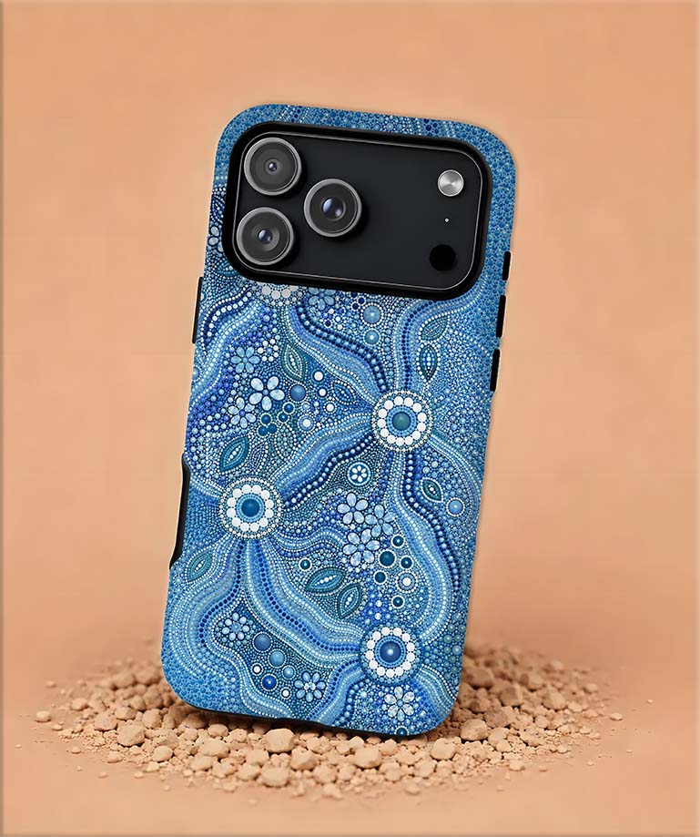 Blue Dot Wave Tough Magnetic Phone Case — Aboriginal Dot Art Design