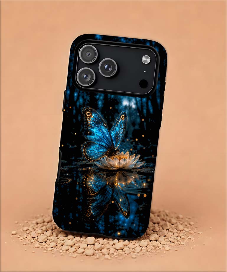 Magnetic Tough Phone Case — Blue Butterfly Lotus Design
