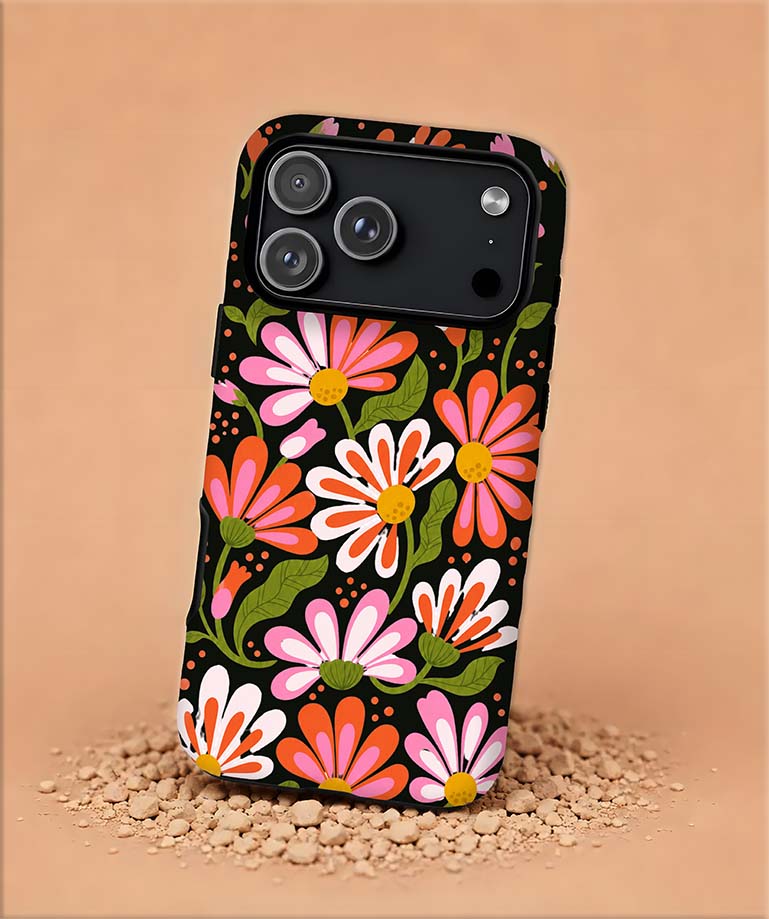 Floral Daisies Magnetic Tough Phone Case — Bold Pink & Orange Flower Design