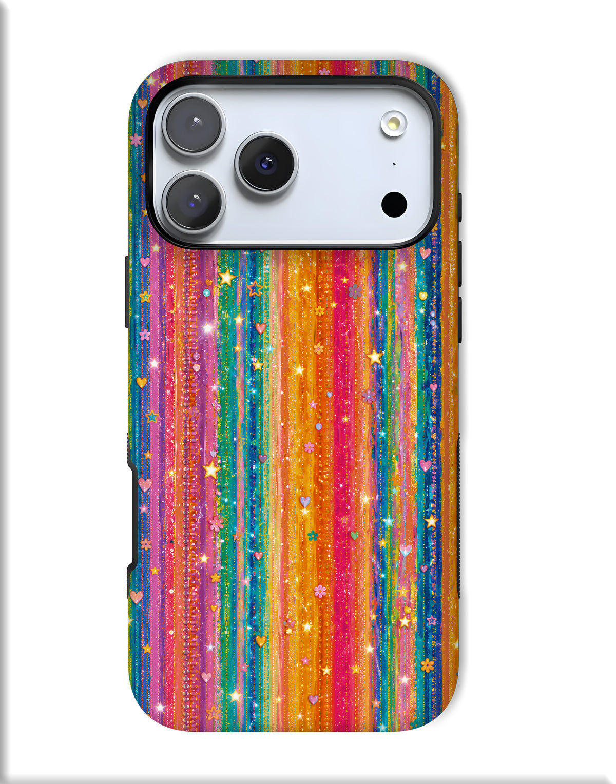 Rainbow Glitter Stripe Tough Magnetic Phone Case — Sparkle Stars iPhone Cover