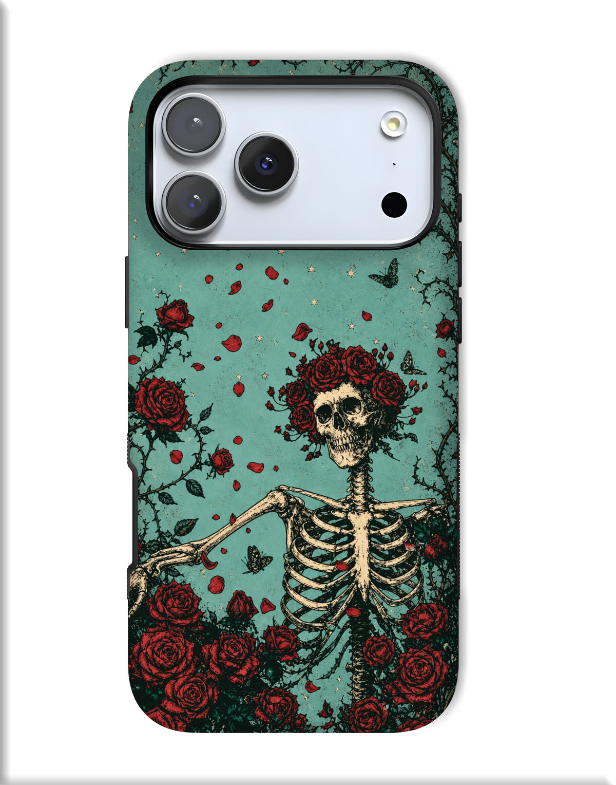 Skeleton & Roses Tough Magnetic Phone Case – Gothic Moon iPhone Cover