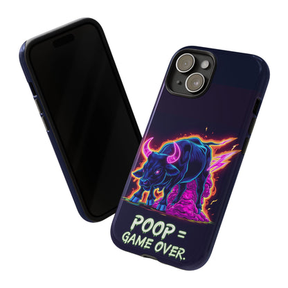Poop , Game Over Bull in Action, I phone mobile Case By Memez Store