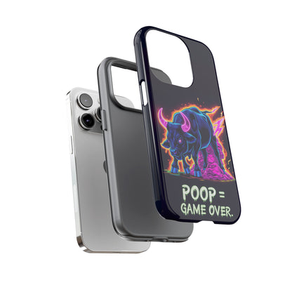 Poop , Game Over Bull in Action, I phone mobile Case By Memez Store