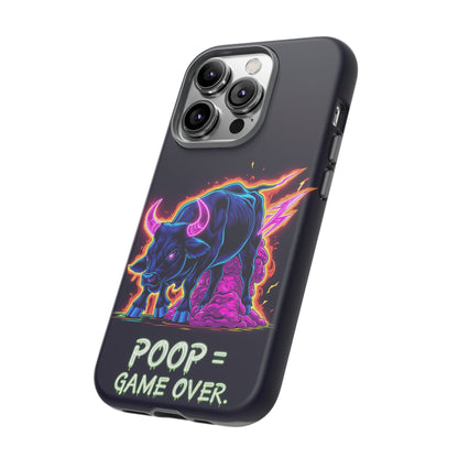 Poop , Game Over Bull in Action, I phone mobile Case By Memez Store