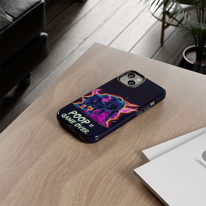 Poop , Game Over Bull in Action, I phone mobile Case By Memez Store