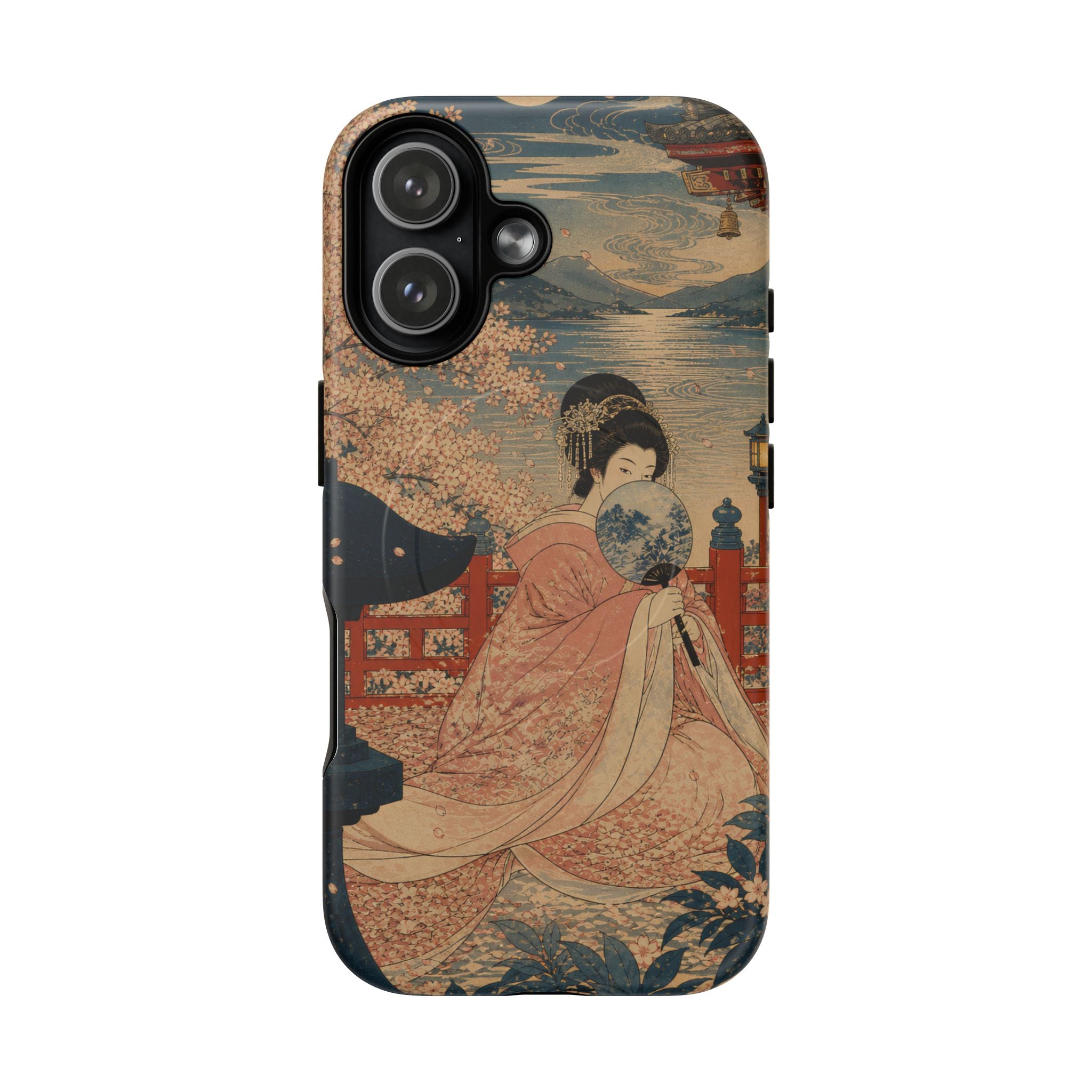 Vintage Geisha Phone Case — Japanese Cherry Blossom Art Tough Magnetic Case