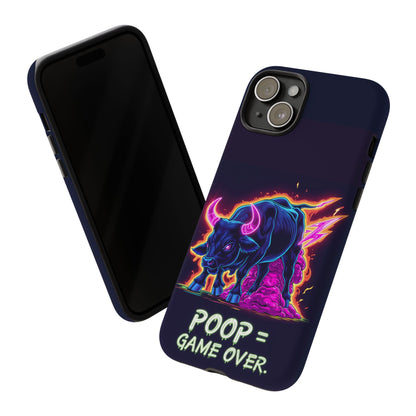 Poop , Game Over Bull in Action, I phone mobile Case By Memez Store
