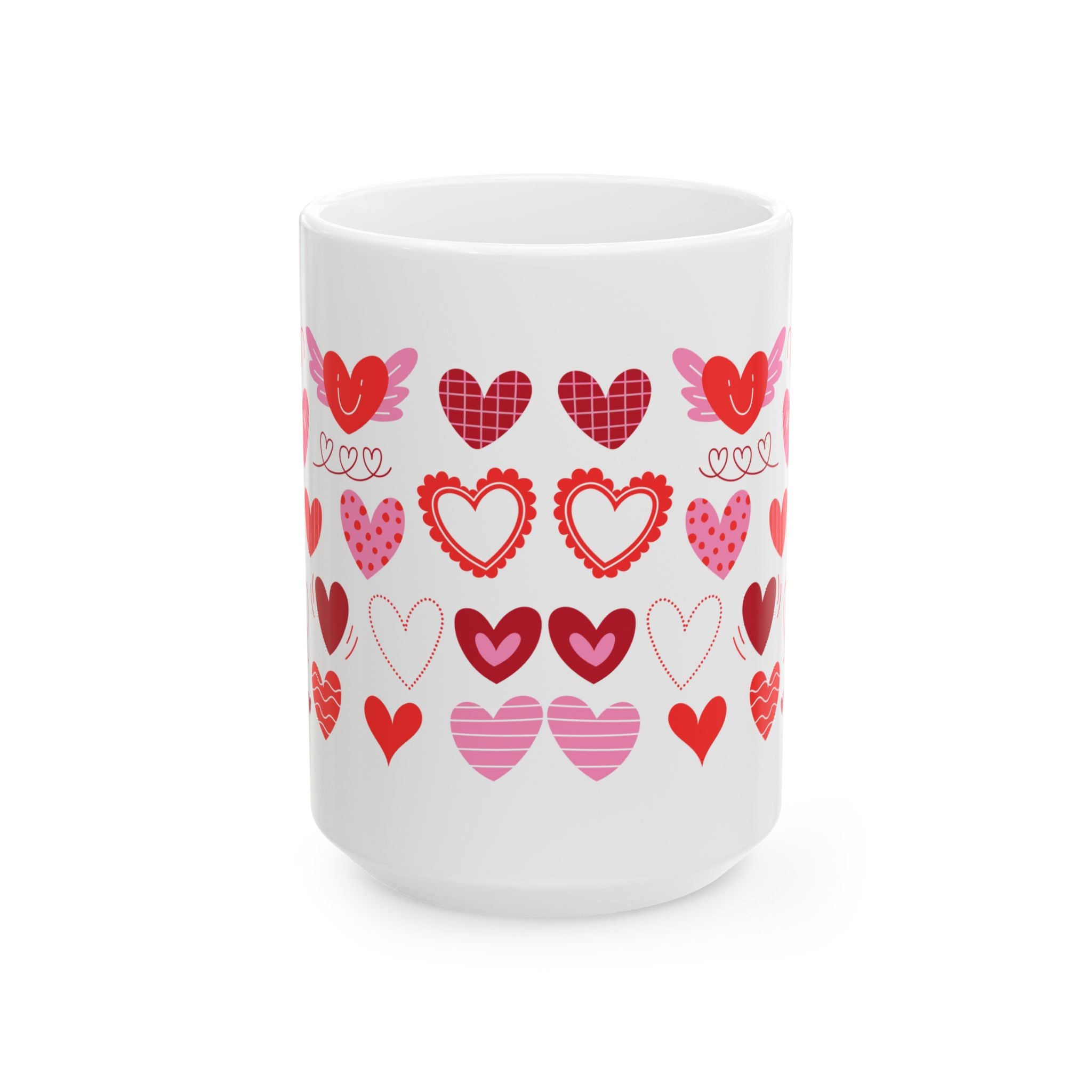 Valentine's Day Ceramic Mug — Red Hearts Love Design (11oz & 15oz)