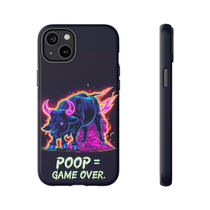 Poop , Game Over Bull in Action, I phone mobile Case By Memez Store