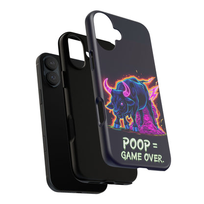 Poop , Game Over Bull in Action, I phone mobile Case By Memez Store