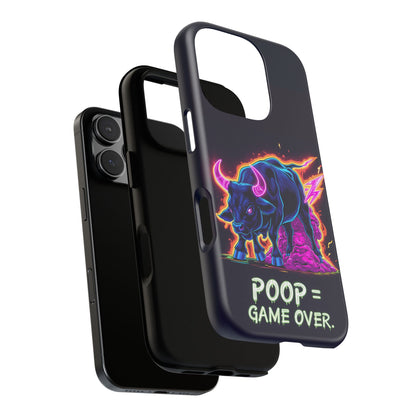 Poop , Game Over Bull in Action, I phone mobile Case By Memez Store