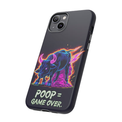 Poop , Game Over Bull in Action, I phone mobile Case By Memez Store