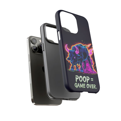 Poop , Game Over Bull in Action, I phone mobile Case By Memez Store