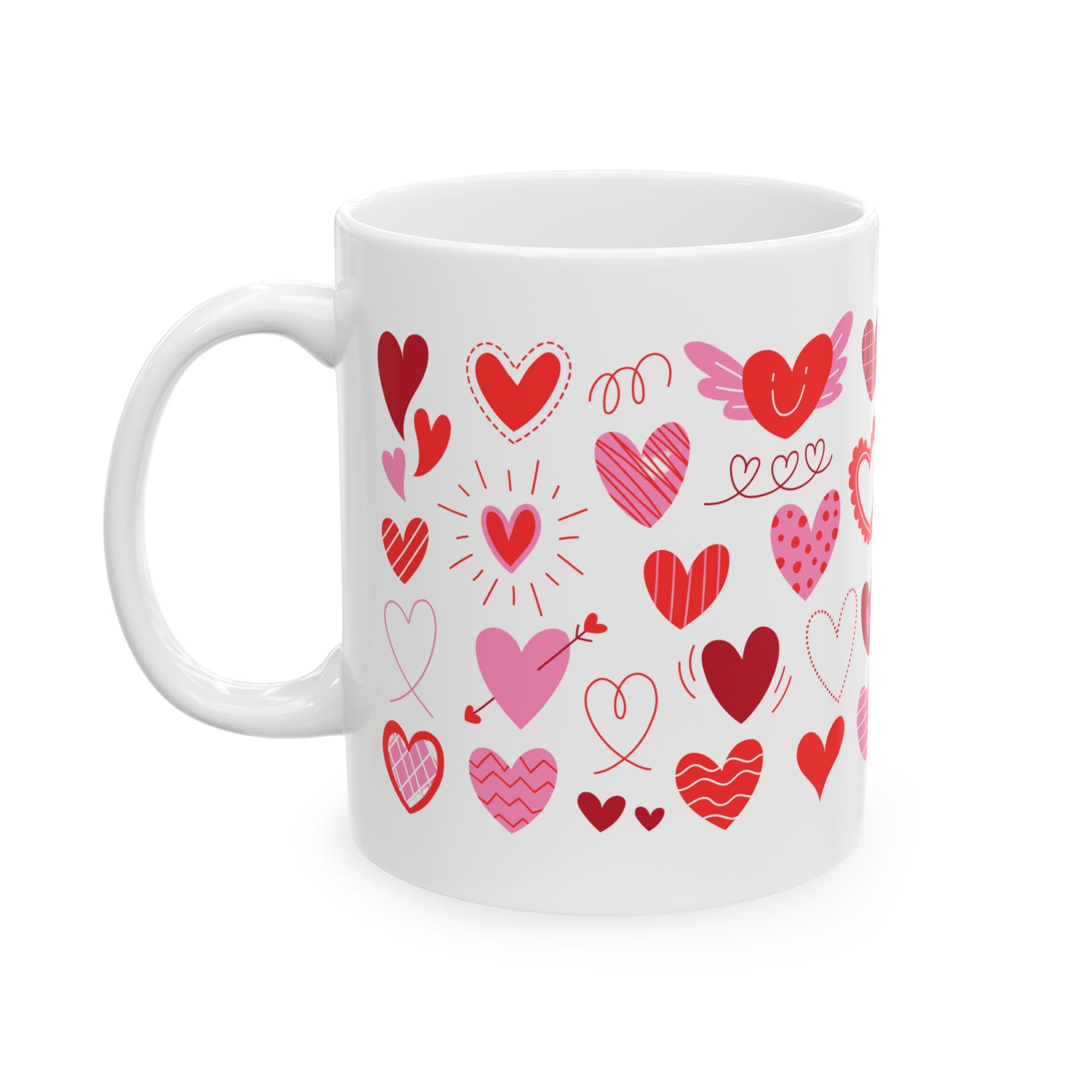 Valentine's Day Ceramic Mug — Red Hearts Love Design (11oz & 15oz)