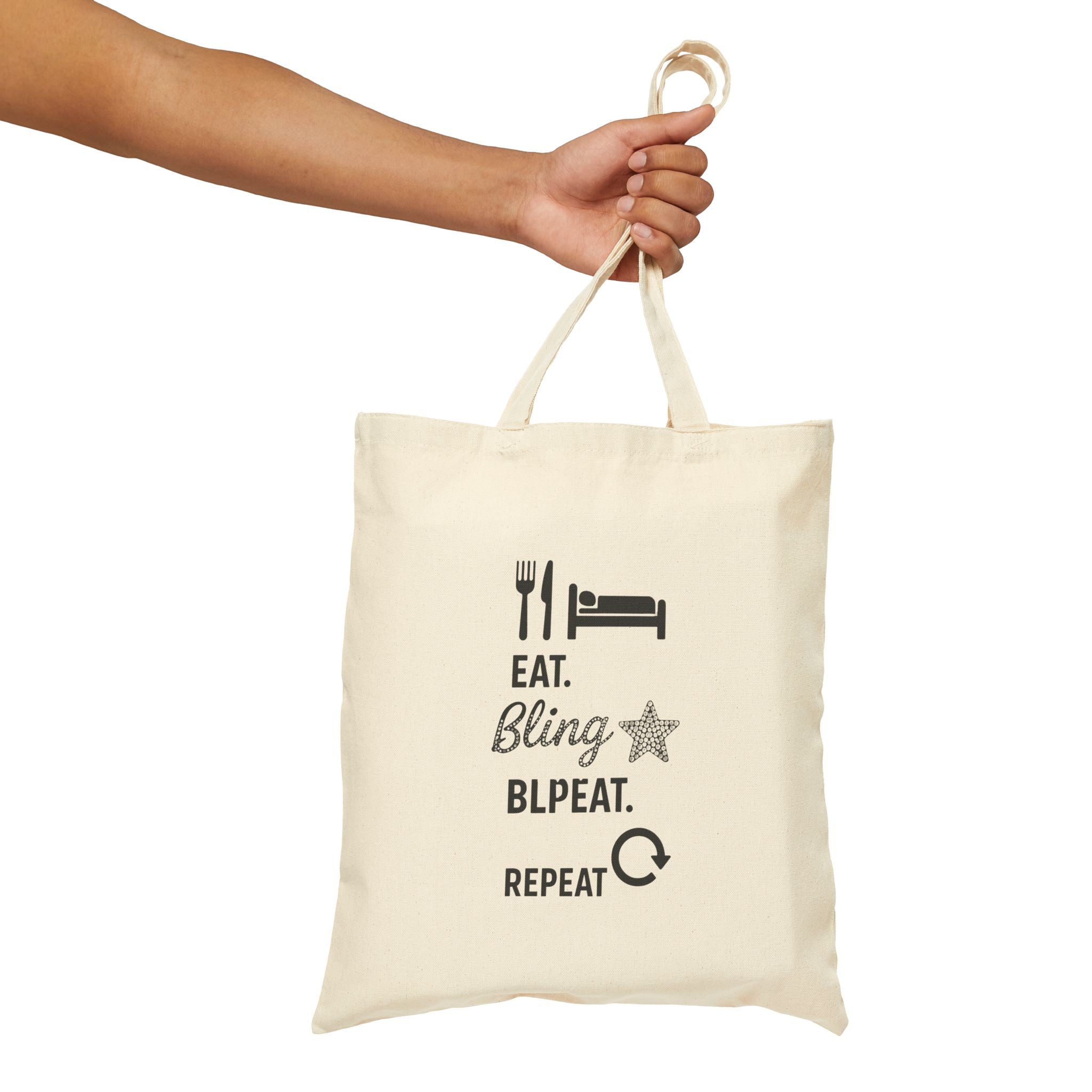 Cotton Tote Bag - Eat Bling Repeat Design - memez Store