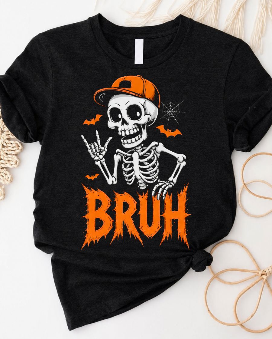 Bruh Skeleton Tee — Halloween Skull Graphic T‑Shirt