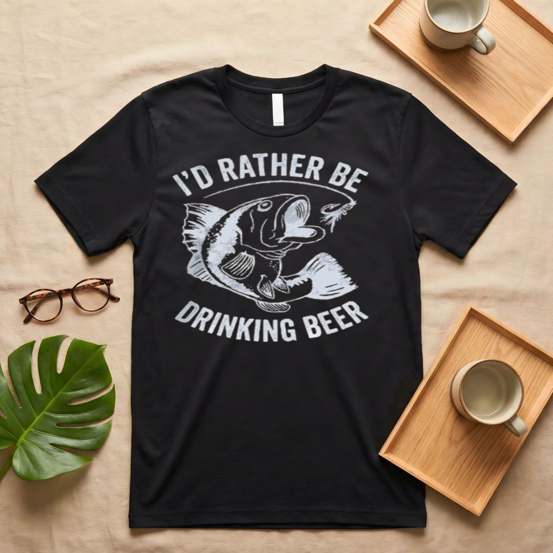 I'd Rather Be Drinking Beer Funny Fishing Graphic T-Shirt