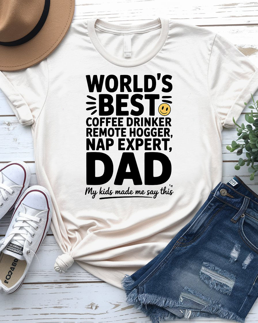 World’s Best Dad Typographical Funny Tee by Memez Store
