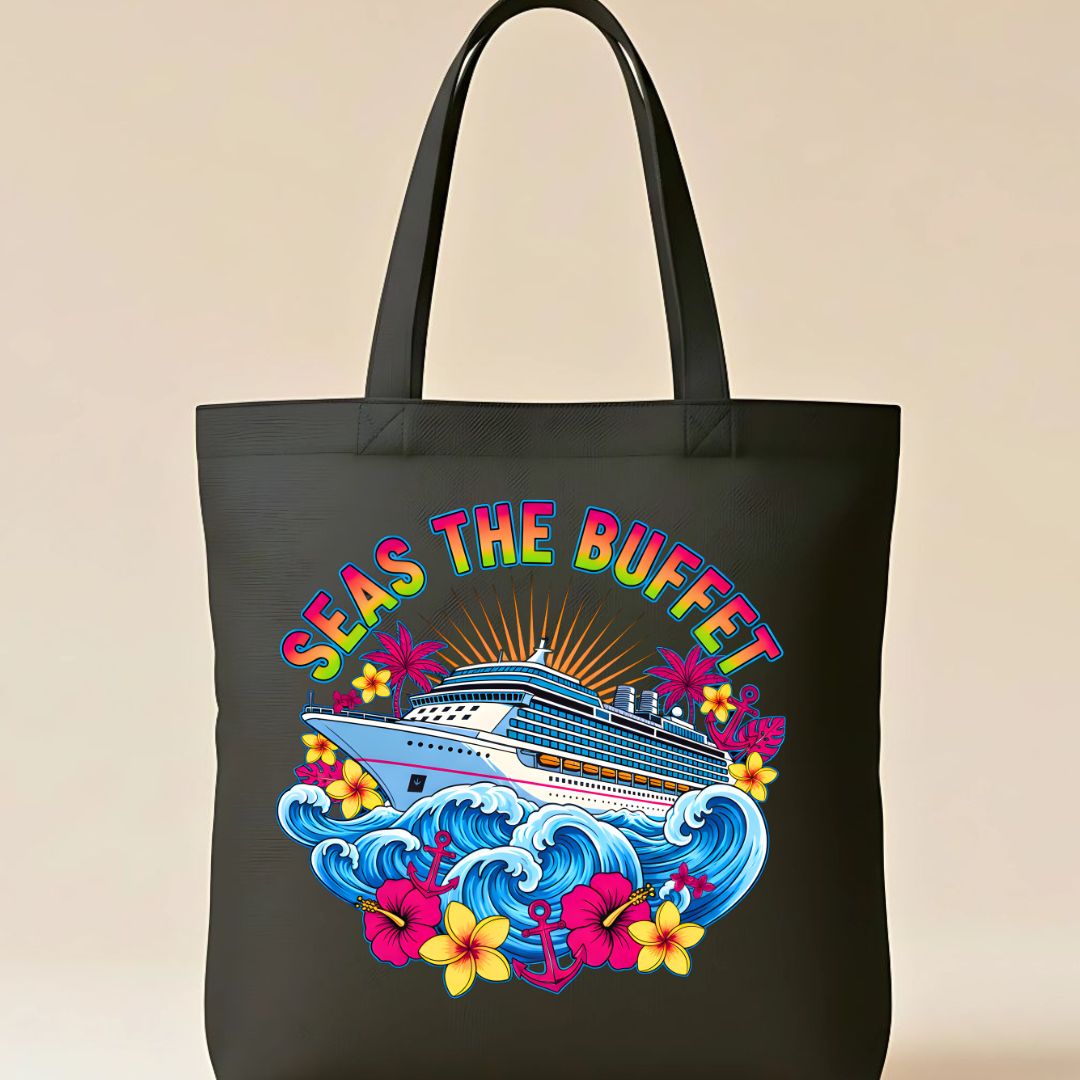 "Seas The Buffet" Funny Cruise &amp; Food Pun Tote Bag