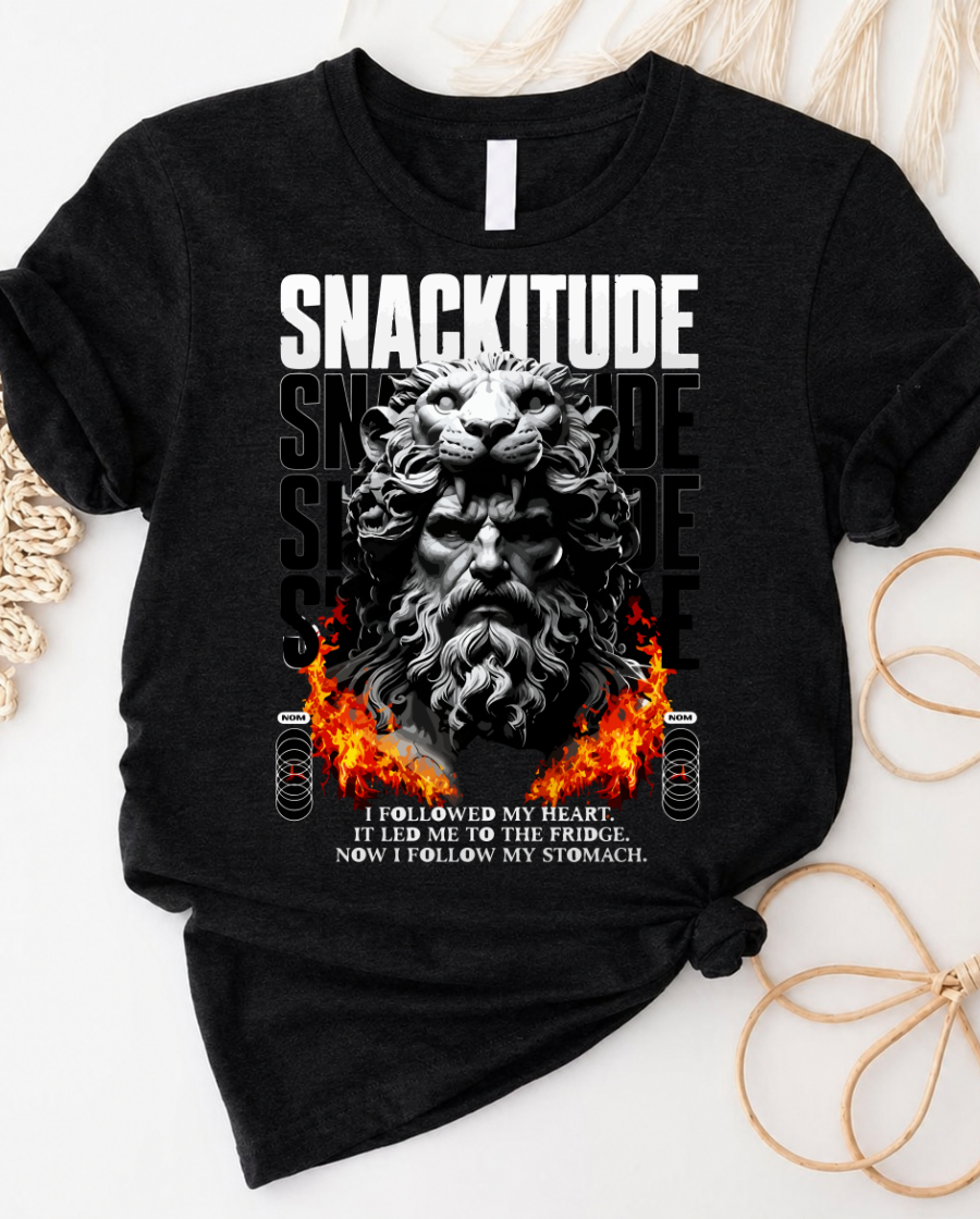 Snackitude Lion Warrior Funny Graphic T-Shirt