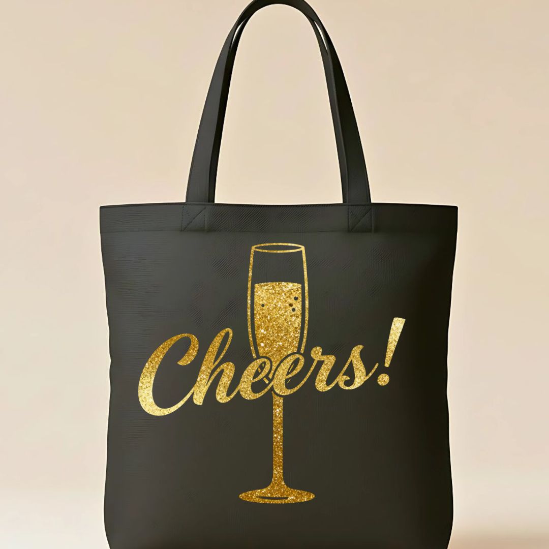 Simple "Cheers" Printed Design Cotton Canvas Tote Bag
