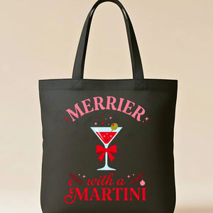 Merrier With Martini Festive Cocktail Illustration Tote Bag
