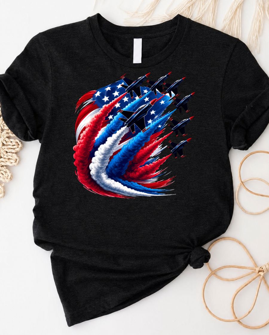 American Flag Color AIrplanes  T‑Shirt