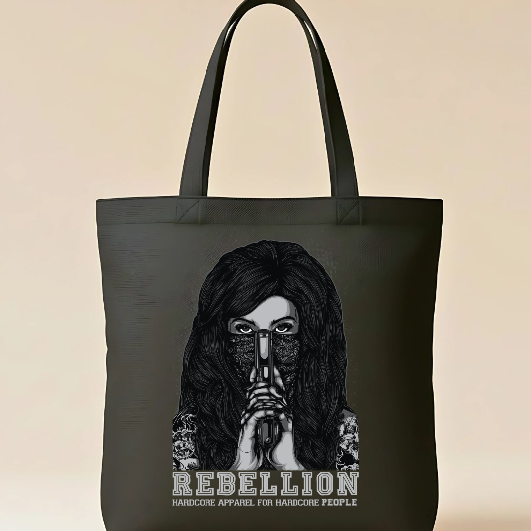 Rebellion Graphic Canvas Tote Bag - Minimalist Statement Carryall