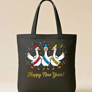 Funny Goose Meme "Happy New Year" Tote Bag for 2025