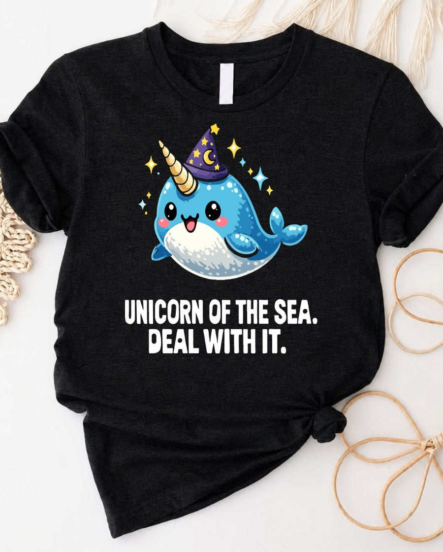 Narwhal T-Shirt – “Unicorn of the Sea. Deal With It.” Cute Narwhal Graphic Tee