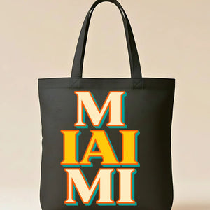 Vibrant Miami souvenir tote bag at the beach or poolside