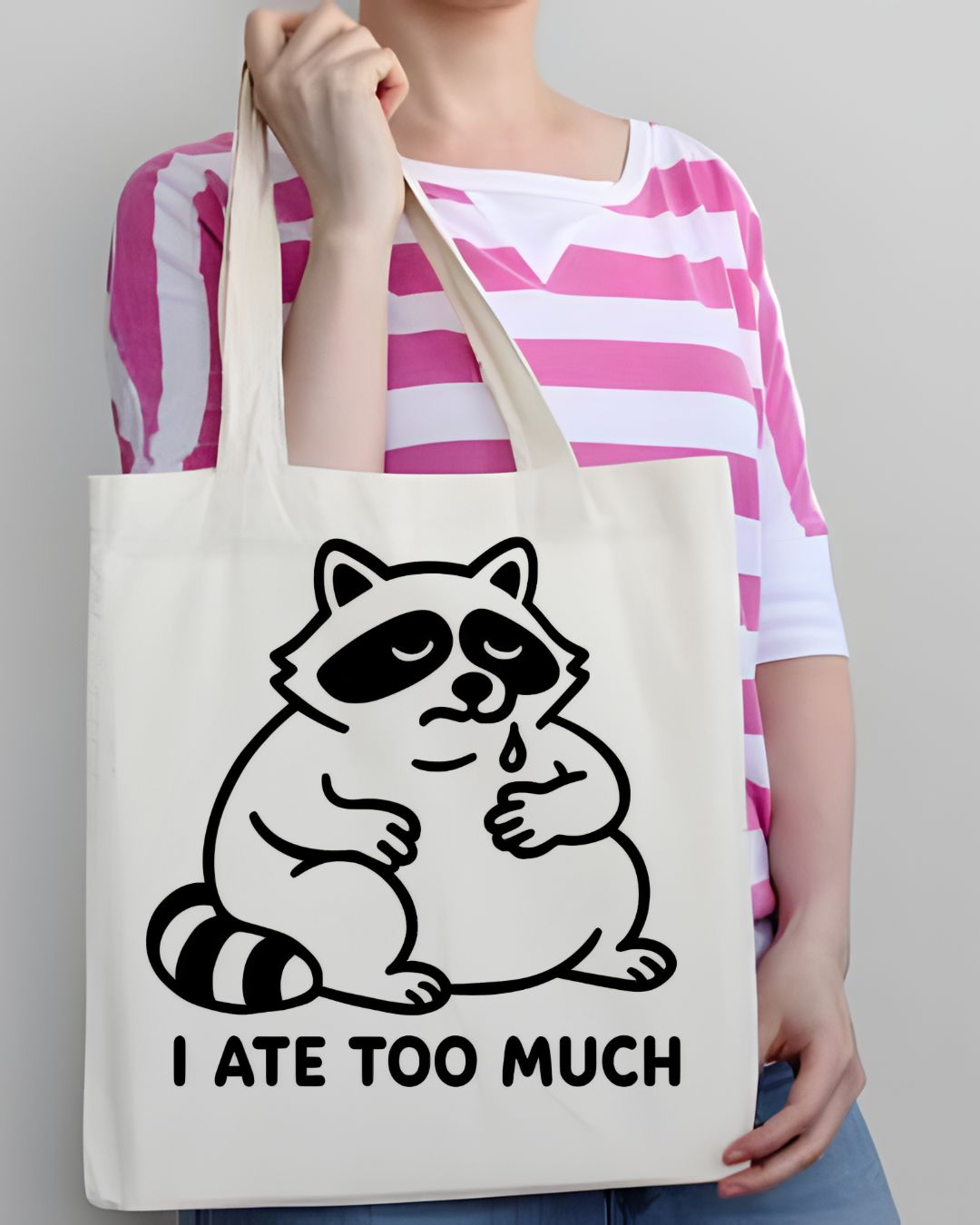 "I Ate Too Much" Cute Overfed Animal Meme Tote Bag