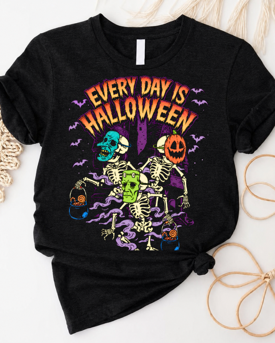 Every Day Is Halloween T-Shirt — Retro Dancing Skeletons Halloween Tee