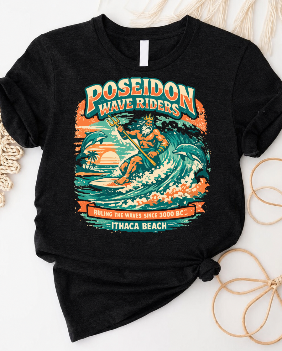 Poseidon Wave Riders Surf T-Shirt — Ithaca Beach Vintage Surf Graphic Tee