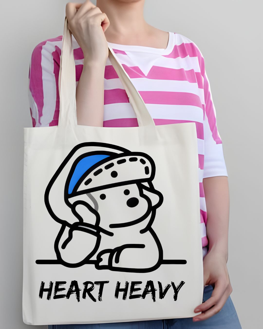 "Heart Heavy" Cute Sad Animal Meme Tote Bag
